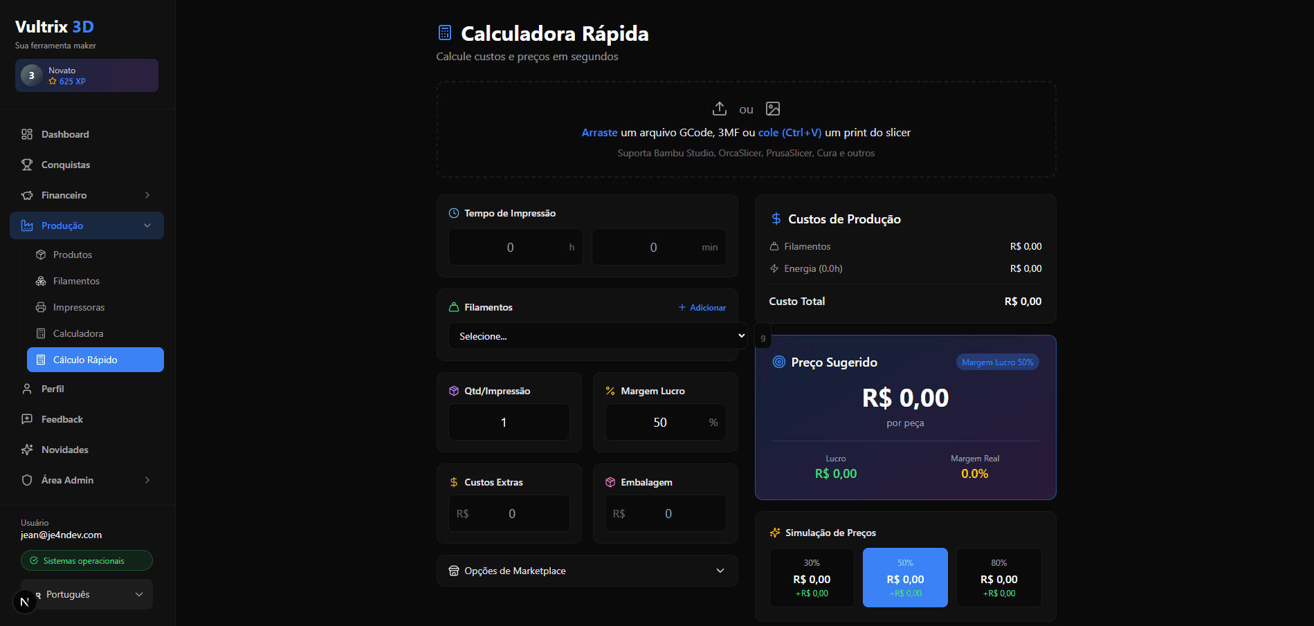 Calculadora rapida para custo e preco de venda